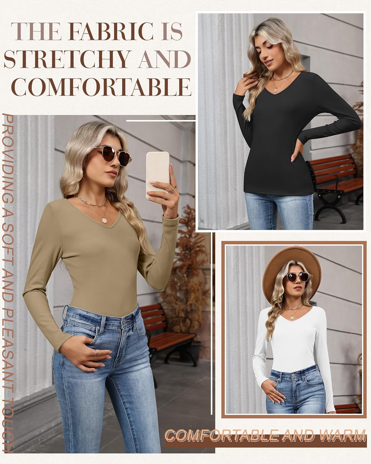 3 Pack Women's Thermal Shirts Long Sleeve V Neck Fleece Lined Undershirts Slim Fit Basic Tops Fall Winter Clothes - Image 6