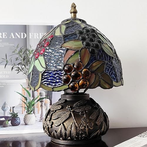Miniatura 5 de Lámpara Tiffany Estilo Vidrieras con Uvas, Lámpara de Mesa para Lectura, para Mesita de Noche, para Dormitorio, Altura de 19 Pulgadas, Decoración