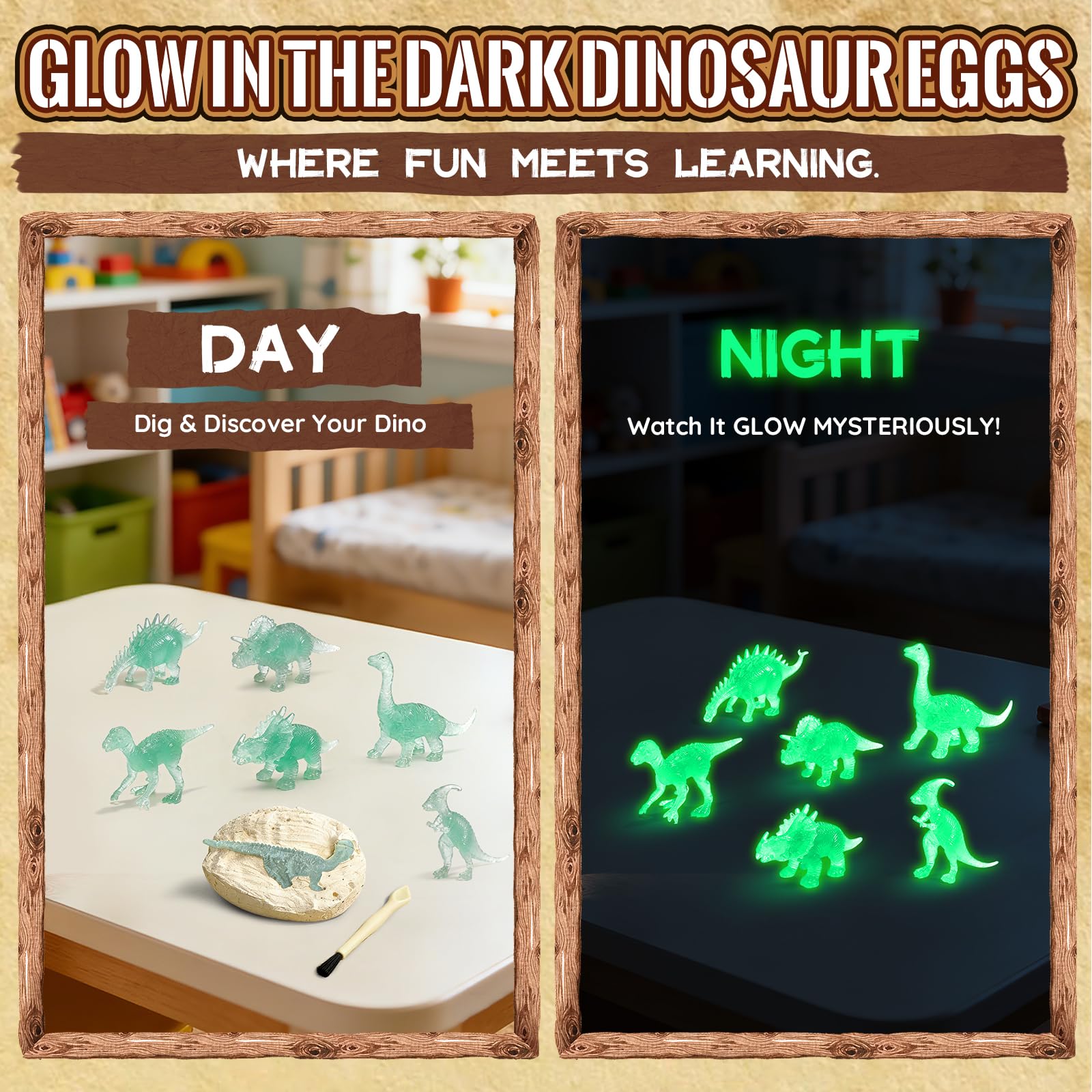 Dinosaur Egg Excavation Dig Kit for Kids - 12Pack Easter Basket Stuffers, Glow in The Dark Dino Easter Eggs, Dinosaur Toys Easter Gift for 3 4 5 6 7 8 Year Old - 3