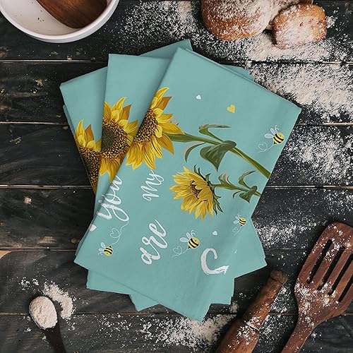 Miniatura 2 de Infinidesign Sunshine You are My - Toallas colgantes de girasol para cocina, color verde azulado, absorbentes, toallas de mano de cocina de secado