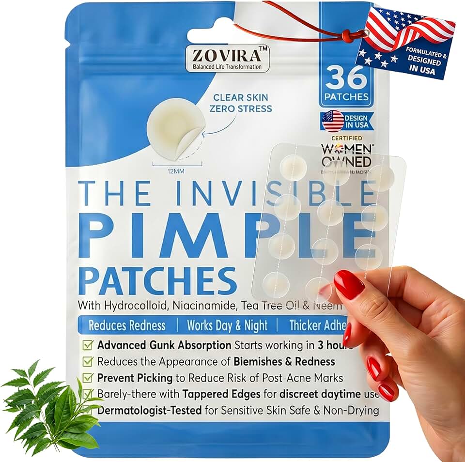 Invisible Pimple Patches (36 Count) -- Ultra Thin Hydrocolloid Acne Patch with Niacinamide, Salicylic Acid & Tea Tree Oil, Helps V