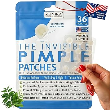 Invisible Pimple Patches 36 Count - Ultra Thin Hydrocolloid Acne Patch with Niacinamide, Salicylic Acid & Tea Tree Oil, Helps Visibly Reduce Redness in 15 Min, For Sensitive Skin - Pack of 1