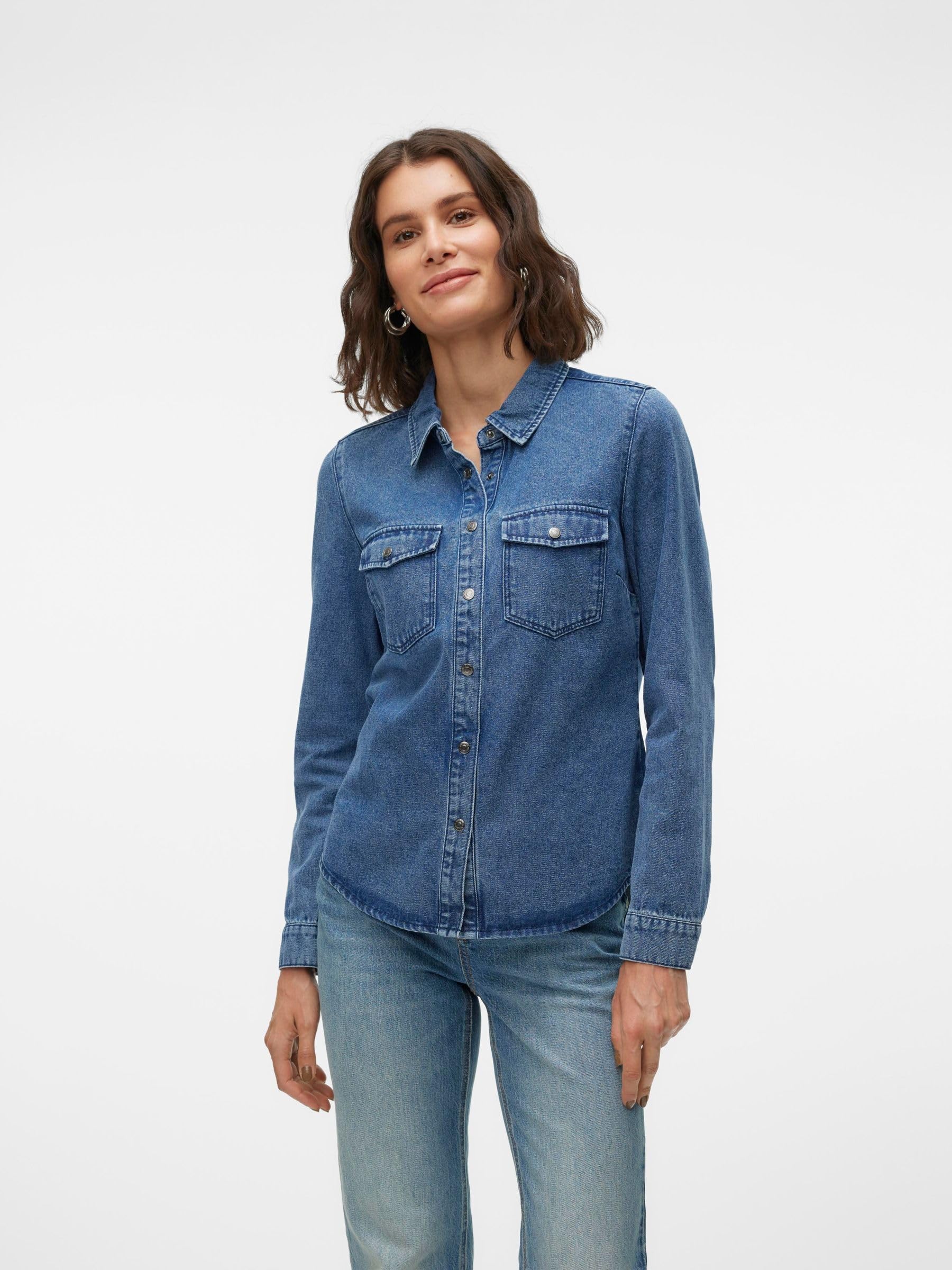 VERO MODA Vmjennie Ls Denim Shirt Mix Noos Camisa vaquera Mujer