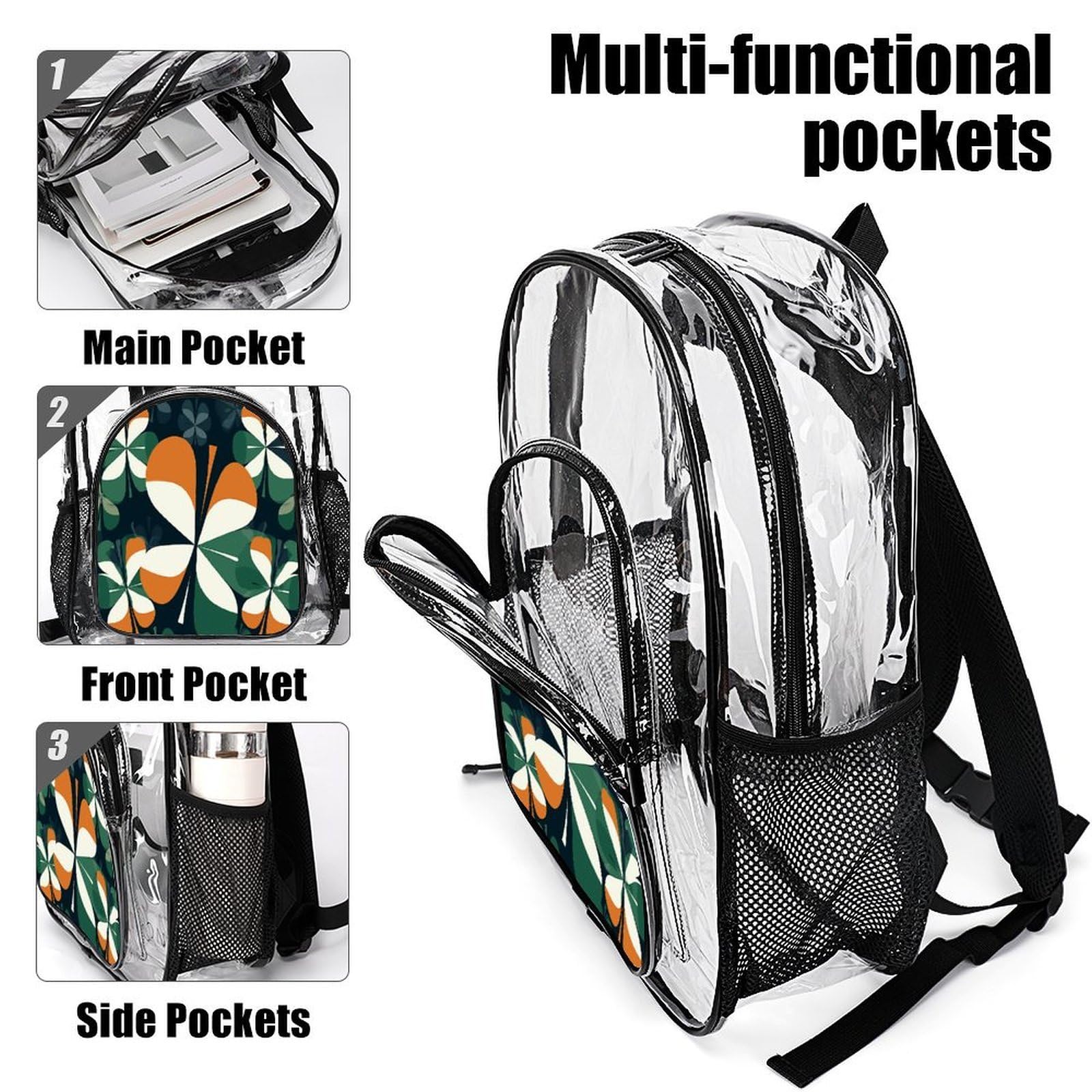 Transparenter Rucksack mit spezieller Form, groß, transparent, PVC, Büchertasche für Sicherheit, Arbeit, Reisen, Stadion