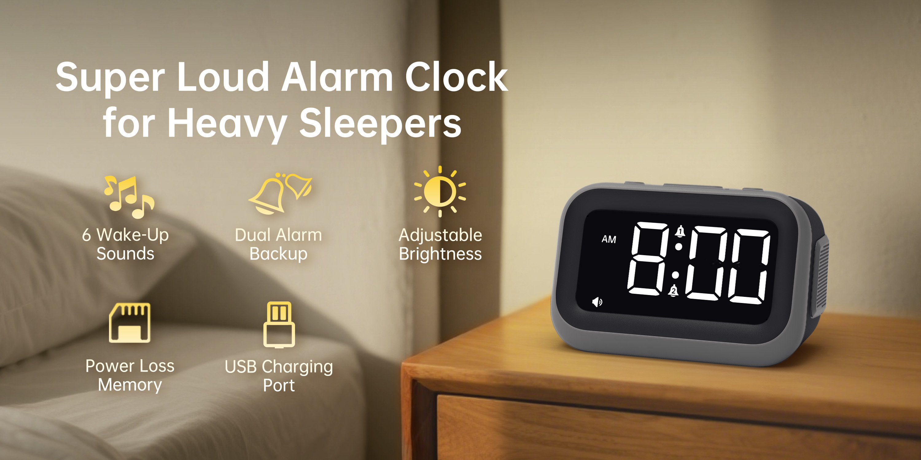 Amazon.com: Acedeck Super Loud Alarm Clock: 115dB Dual Alarms and