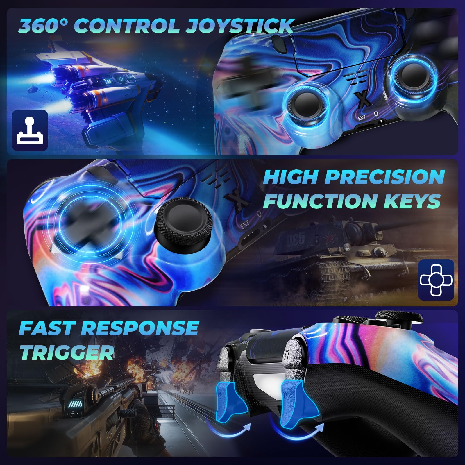 Hycago Manette sans pour PS-4, manette de jeu compatible avec PS-4/Slim/Pro, manette de jeu Bluetooth avec double vibration/écran tactile, capteur gyroscopique à 6 axes - 5