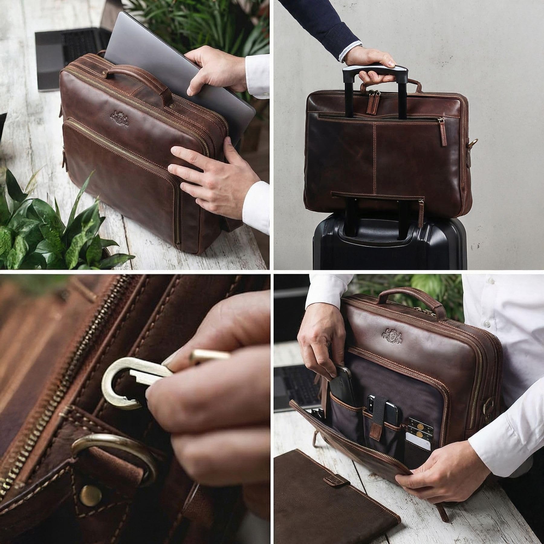 SID & VAIN Sac Ordinateur Portable Cuir véritable 15.4 Pouces Simon Mallette Professionnelle bandoulière XL Grand pour Hommes et Femmes Serviette de Travail Etudiante Marron