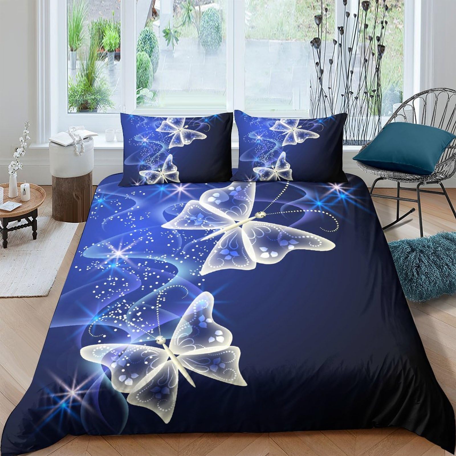 Ctjqhvkz Style-3 3D Printed Luminous Butterfly Fitted Sheet Microfiber Soft Bed Cover For Bedroom Decor Dustproof Easy Care Single（135X200cm）