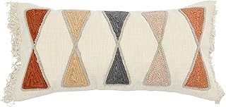 Bloomingville Embroidered Cotton Lumbar Pillow with Fringe, Terracotta M...