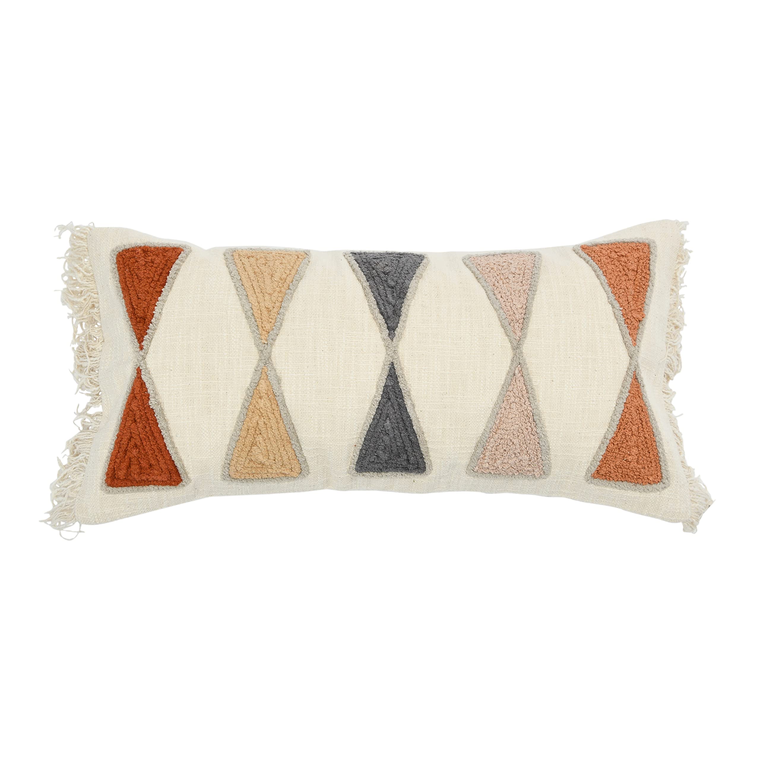Bloomingville Embroidered Cotton Lumbar Pillow with Fringe Terracotta Multicolor