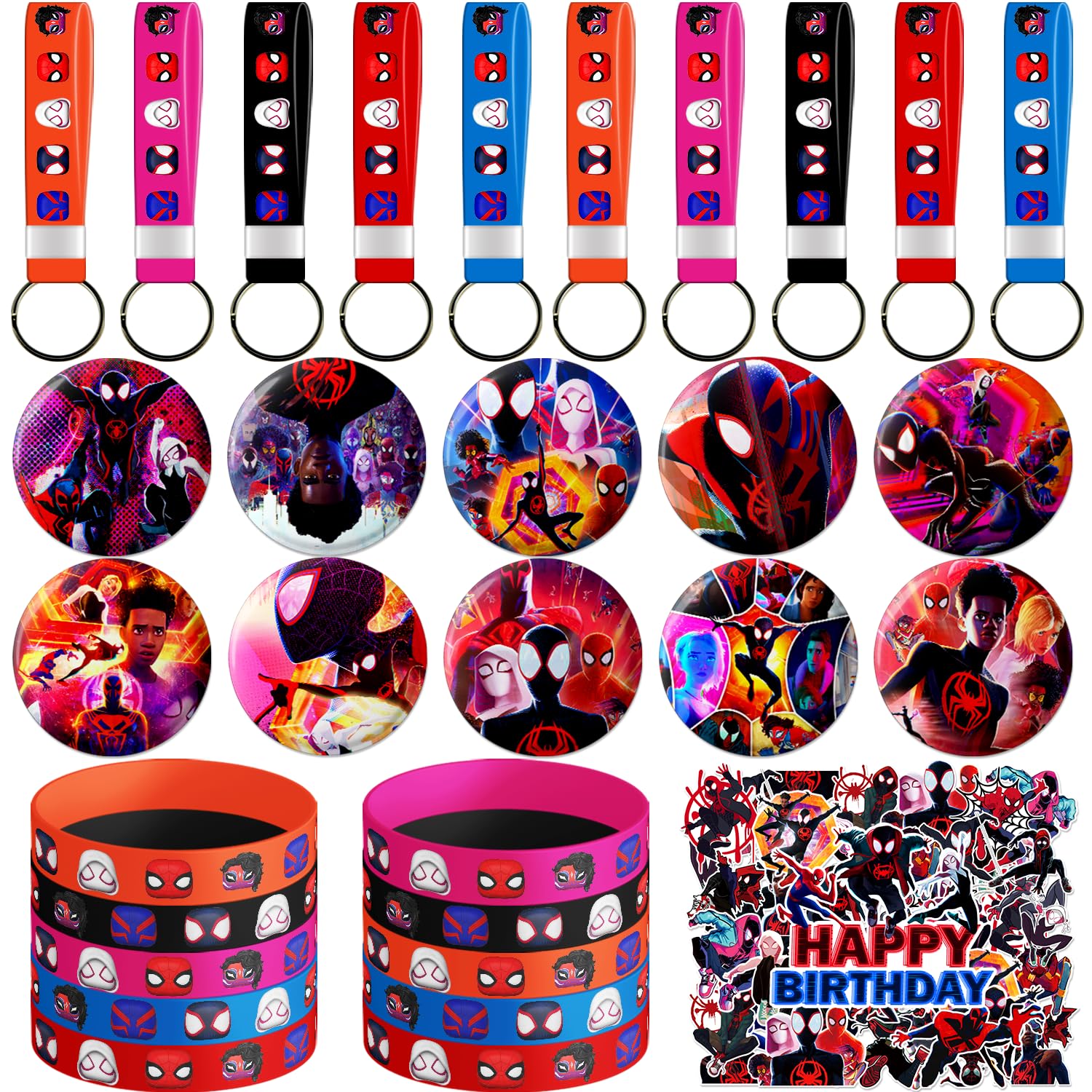 Singult 80 Pcs Movie Party Supplies, Movie Birthday Party Supplies Include 10 Keychains, 10 Movie Bracelet, 10 Badge, and 50 Stickers for Movie Birthday Party Decorations