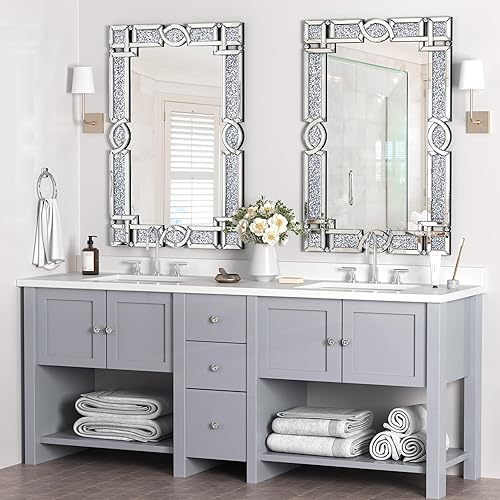 Miniatura 6 de ENENE Espejos de Pared de Diamante Crystal Crush 46.5''x30.5'' Espejos Rectangulares Plateados para Pared Decorativos Espejos de Pared Grandes para