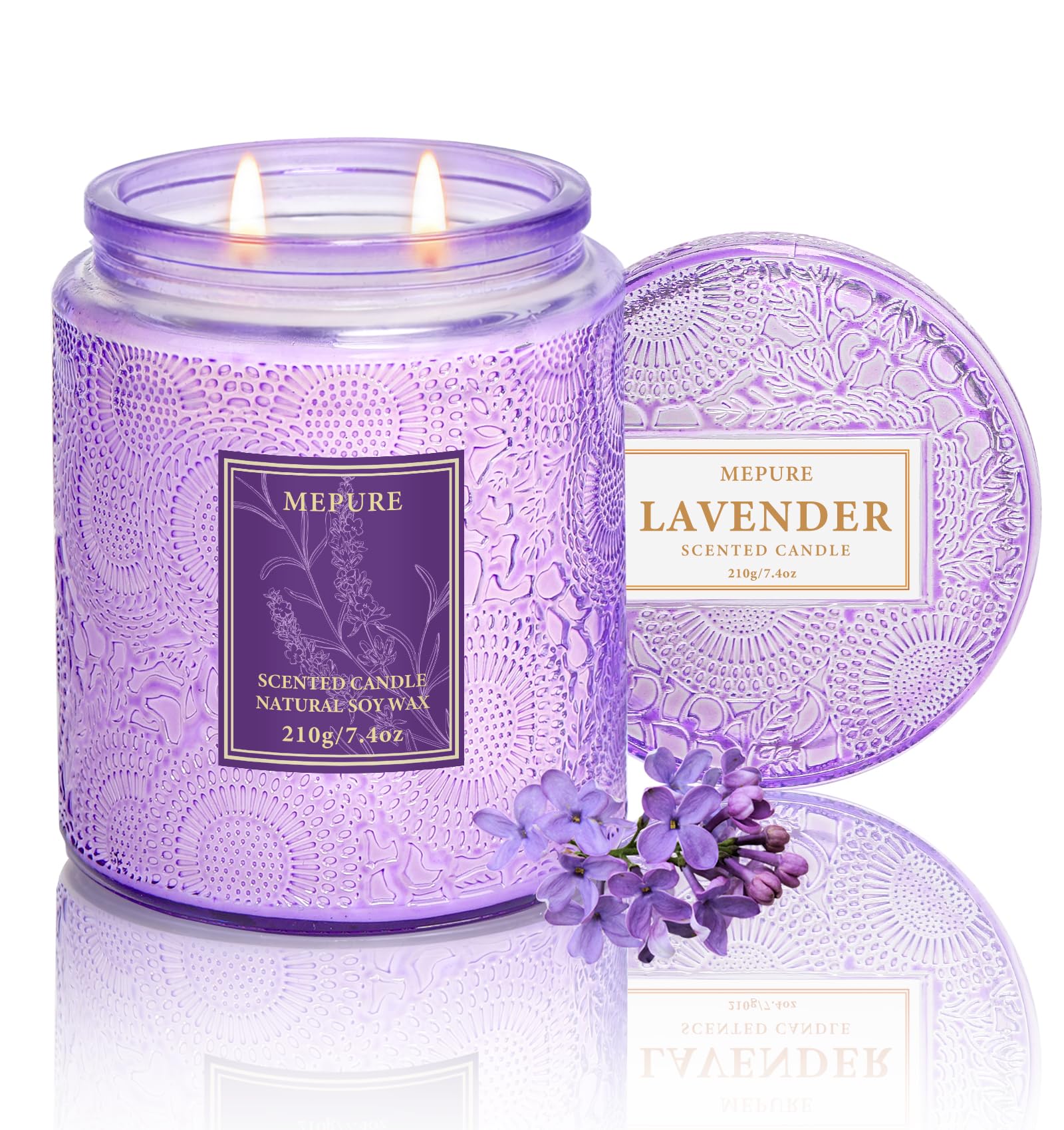 Lavender Soy Wax Scented Candle, 210g Hand-Poured Candle with Double Cotton Wicks, Herbal Floral & Soft Aromatic Scent, Clean-Burning Glass Jar Candle for Home, Relaxation & Gifting