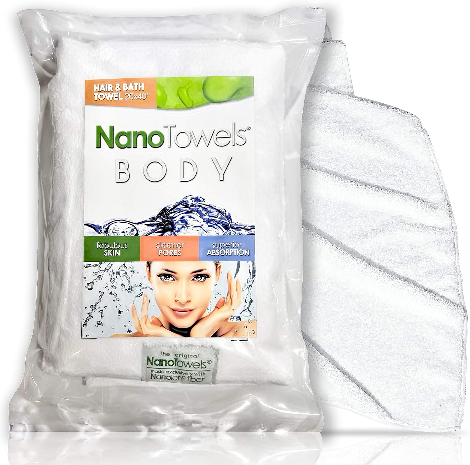 Nano Towels Body Bath & Shower Towel. Huge & Super Absorbent. Wipes Away Dirt, Oil and Cosmetics. Use As Your Sports, Travel, Fitness, Kids, Beauty, Spa Or Salon Luxury Towel. (20x40)", White)