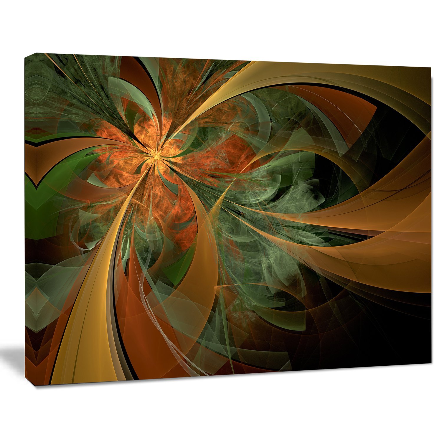 Designart PT11987-20-12 Symmetrical Orange Digital Fractal Flower Modern Floral Canvas Wall Art, 12" H x 20" W x 1" D 1P, Black