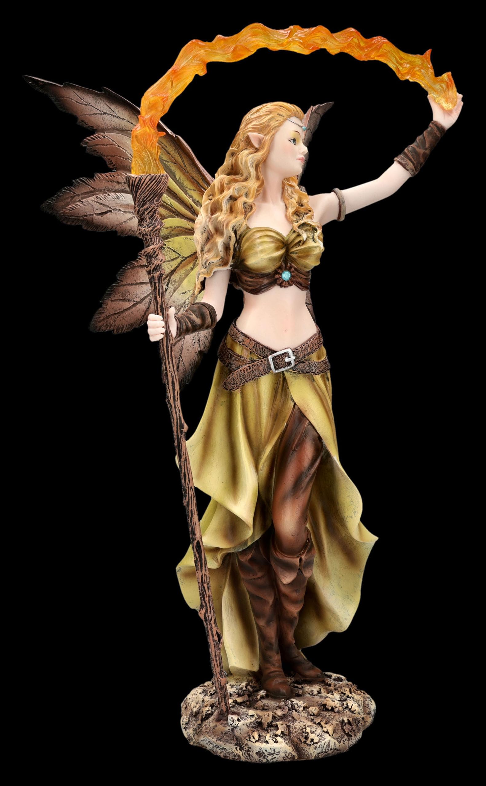 Figuren Shop GmbH Elfenfigur Waldelfe mit Feuerstab – handbemalte Fantasy-Deko (36,5 cm) – Tales of Aurelion Collection – Magische Geschenkidee für Jahreszeitenfreunde & Fantasy-Fans
