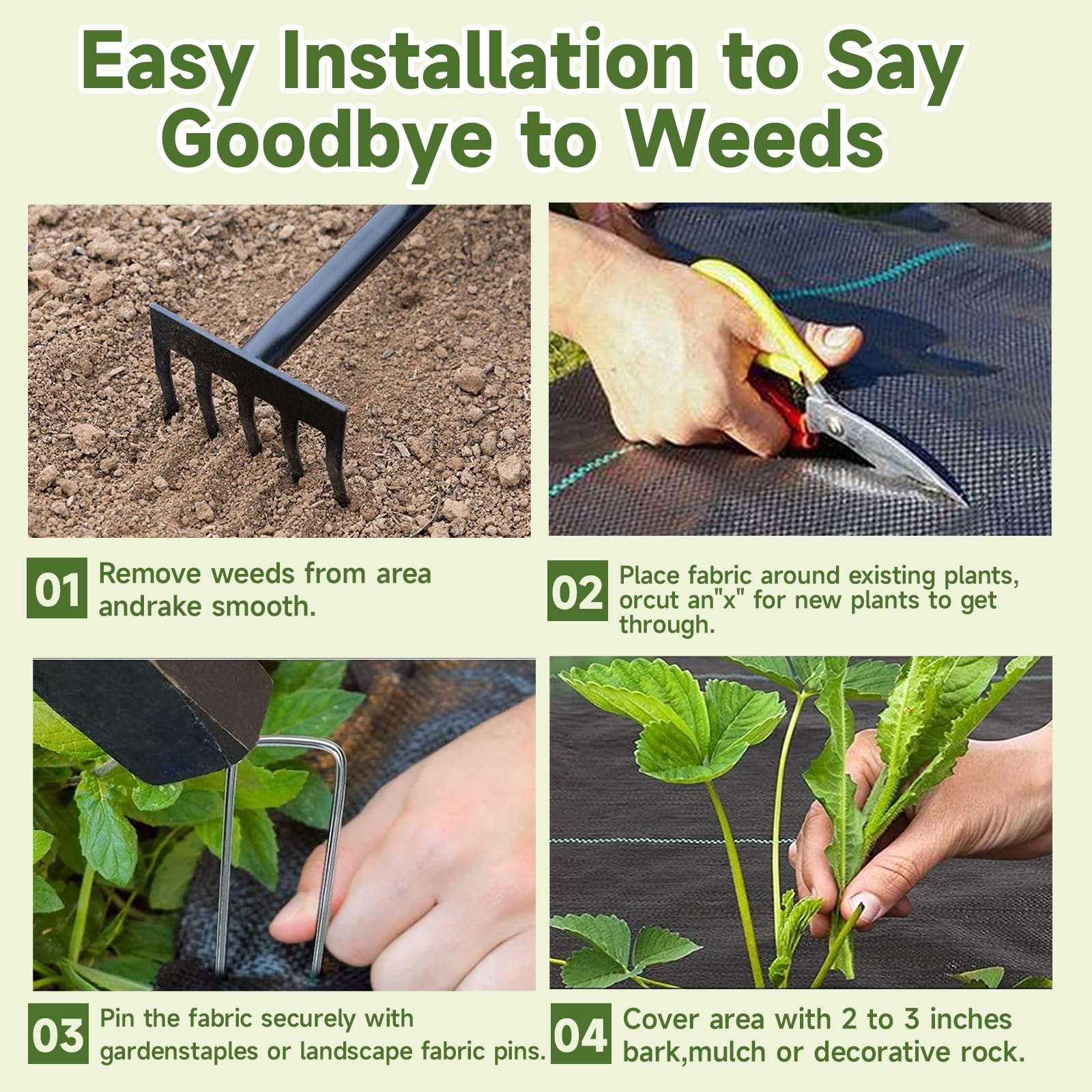 Unkrautvlies 1x50m mit 50 Erdnägeln, 110g/m² Premium Gartenvlies - Wasserdurchlässig, Reißfest und UV-stabil, Ideal für Große Flächen, Gemüsebeet und Kleingarten