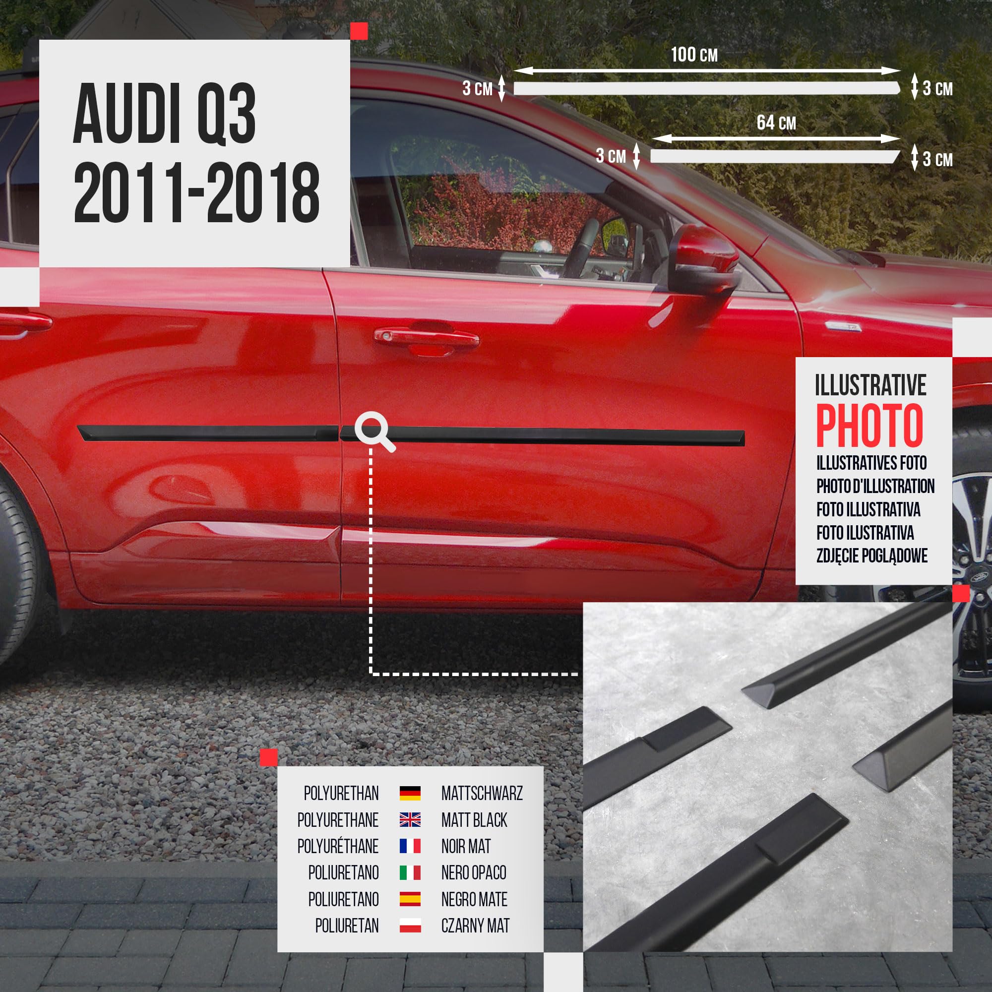 CHROMEMASTER | Molduras Protectoras Laterales para Puertas de Coche | Compatibles con Audi Q3 2011-2018 | El plastico | Molduras protegen Las Puertas del Coche de daños