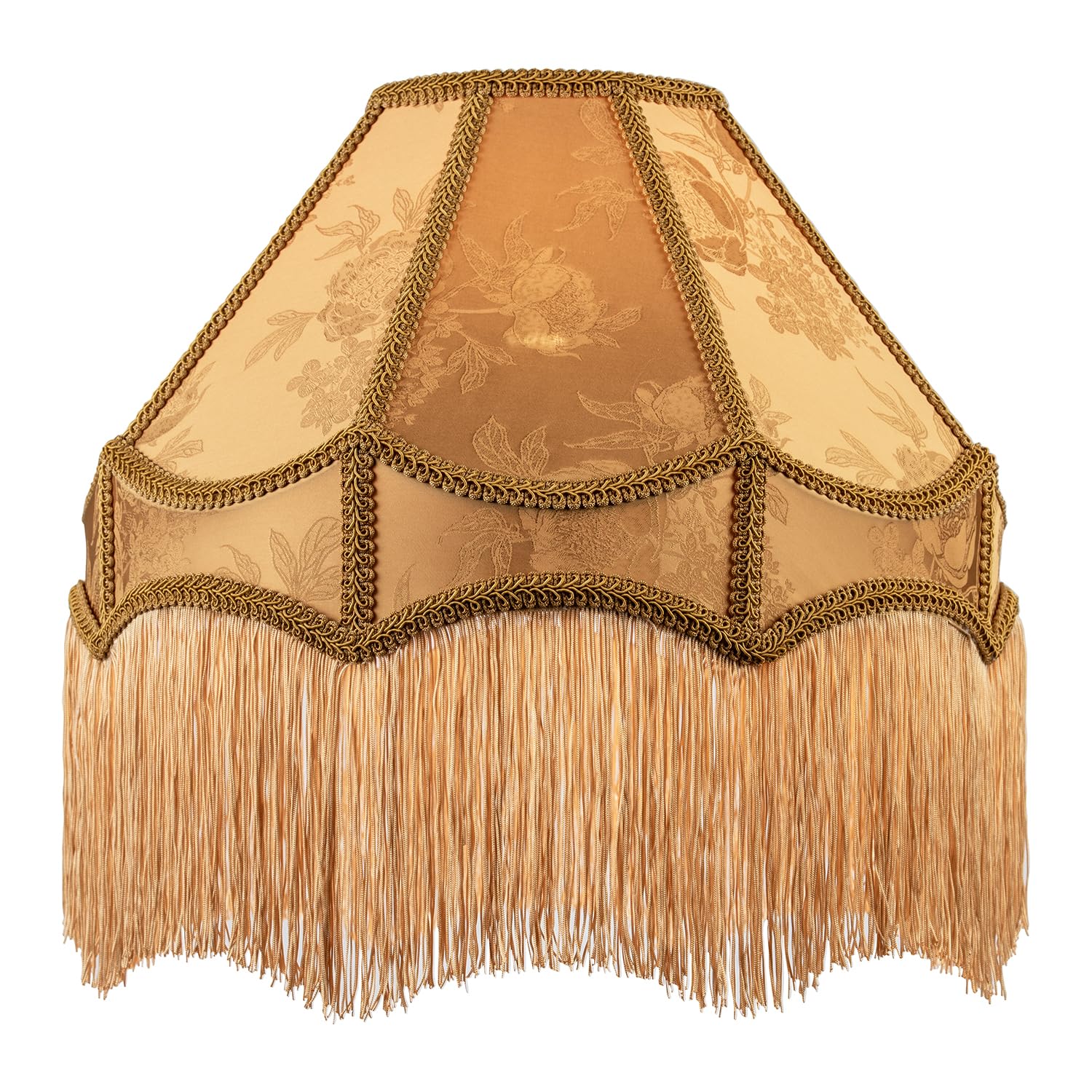 Chic Gold Faux Silk Victorian Lamp Shade with Textured Floral Decor and Long Hanging Tassels| 40cm x 26cm | for Pendant, Floor or Table Lamp by Happy Homewares