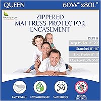 FourSeasonsEssentials Queen Mattress Encasement Waterproof Bed Bug Proof Zippered 6-Sided Protector Hypoallergenic White