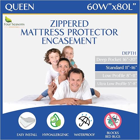 Queen Size Mattress Protector Waterproof Zippered Cover P...