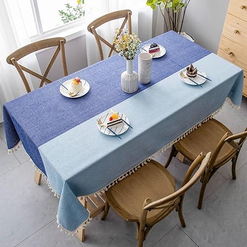 Miniatura 4 de Table Cover for Party, 43 x 43 inch, Square, Green-Stripe, Cotton Linen Stripes Table Cloths Rayas verdes.,Blue Green-patchwork,Blue