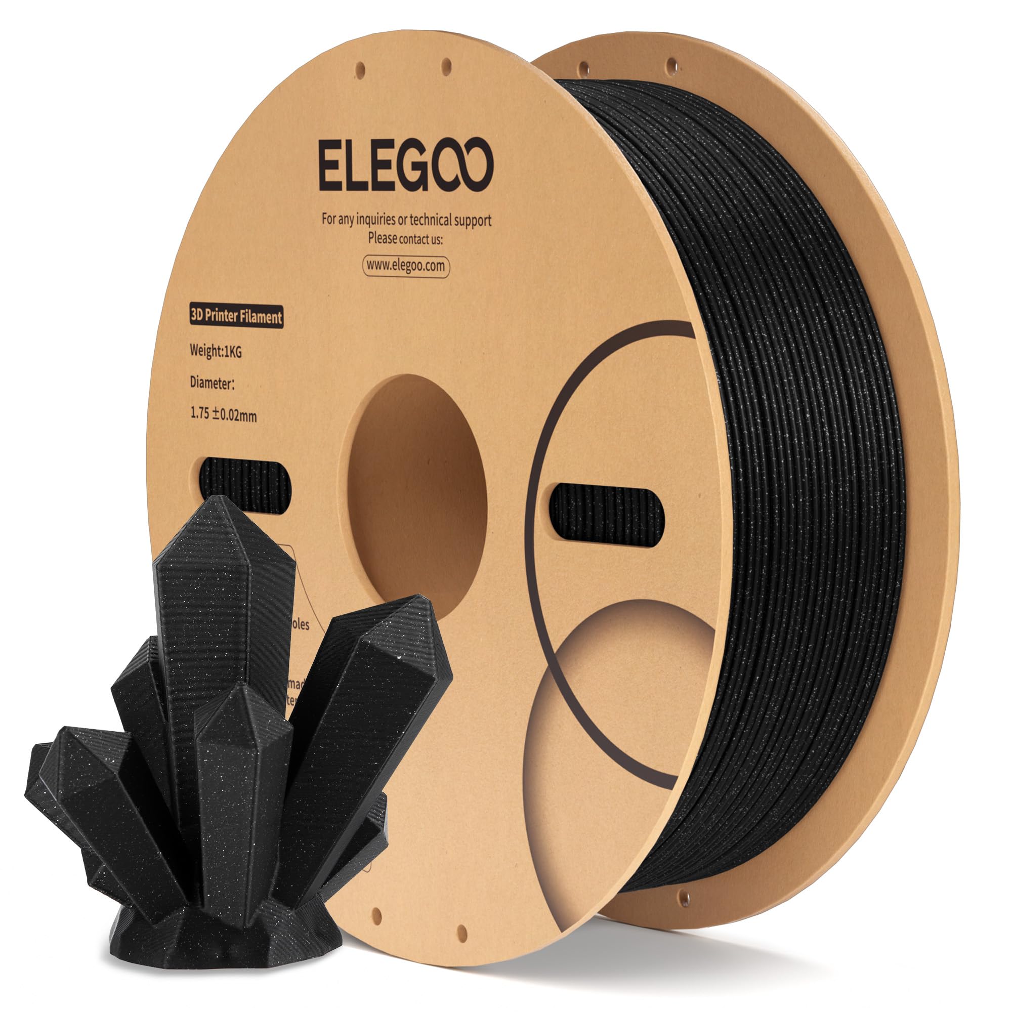 ELEGOO Filamento PLA 1,75 mm Glitter Nero 1KG, Effetto Scintillante per Stampanti 3D, Precisione Dimensionale +/- 0,02 mm, Bobina da 1 kg (2,2 lb) per la Maggior Parte delle Stampanti FDM