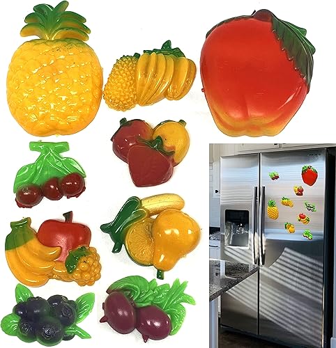 Miniatura 7 de Juego de 18 imanes de frutas variadas para refrigerador, casillero de alimentos, nevera, cocina, nevera, 3D, plástico, para refrigerador, decoración