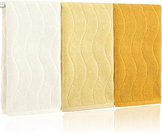 VitalCozy 3 Pack Yellow Wavy Striped Hand Towels for Bathroom13 x 29
