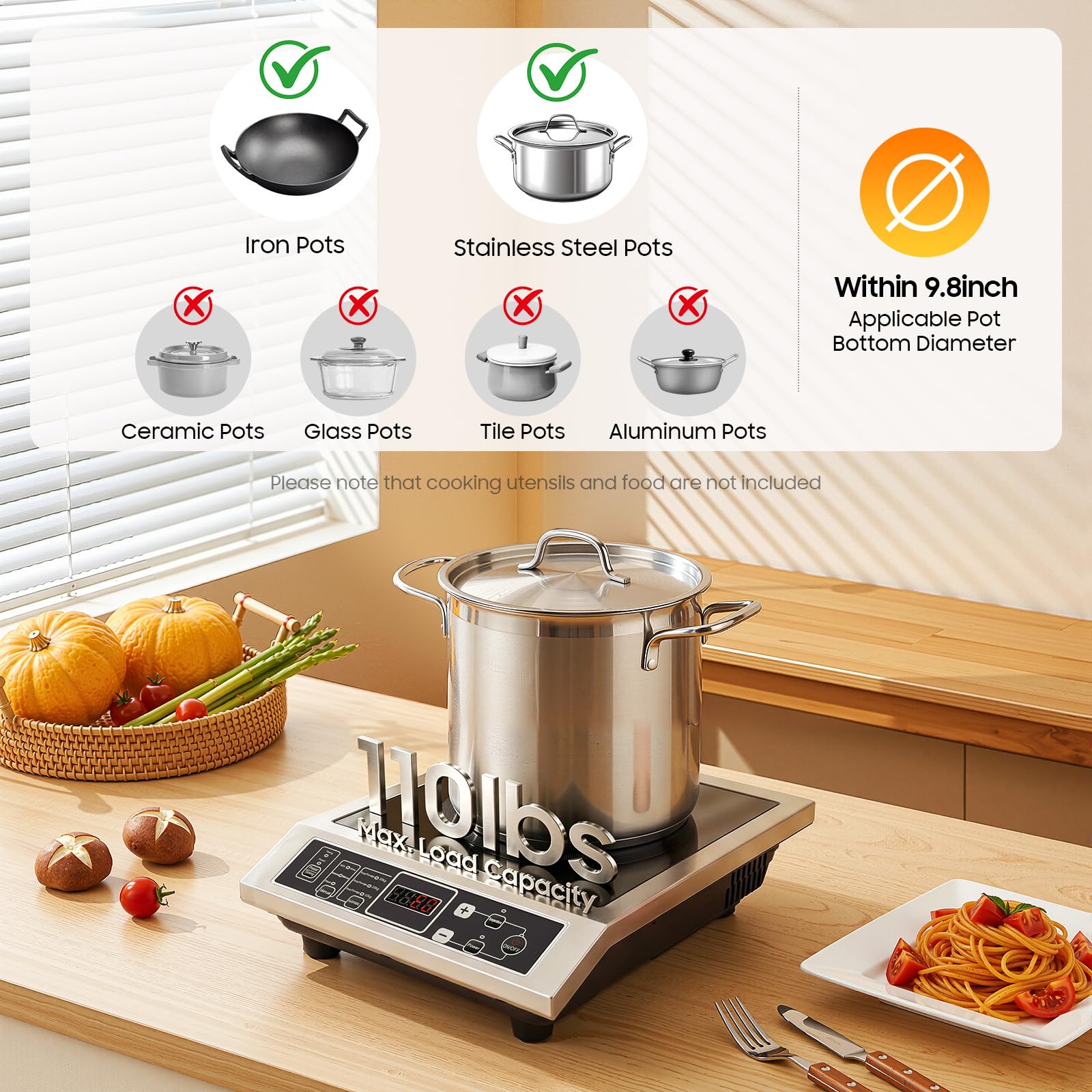 Plaque de cuisson à induction, 3500 W, plaque à induction professionnelle, 10 niveaux, minuterie 0-3 h, 80-300 °C, capacité de charge de 50 kg, plaque de cuisson pour gastronomie/hôtels