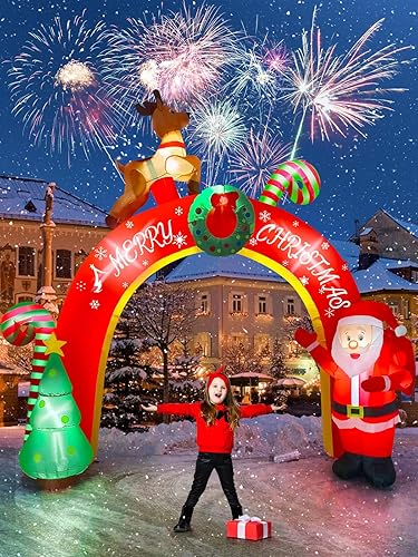 Miniatura 5 de TOROKOM Decoración Inflable de Navidad de 10 Pies con LEDs Integrados, Decoración Inflable de Patio de Papá Noel, Arco de Navidad, Decoraciones