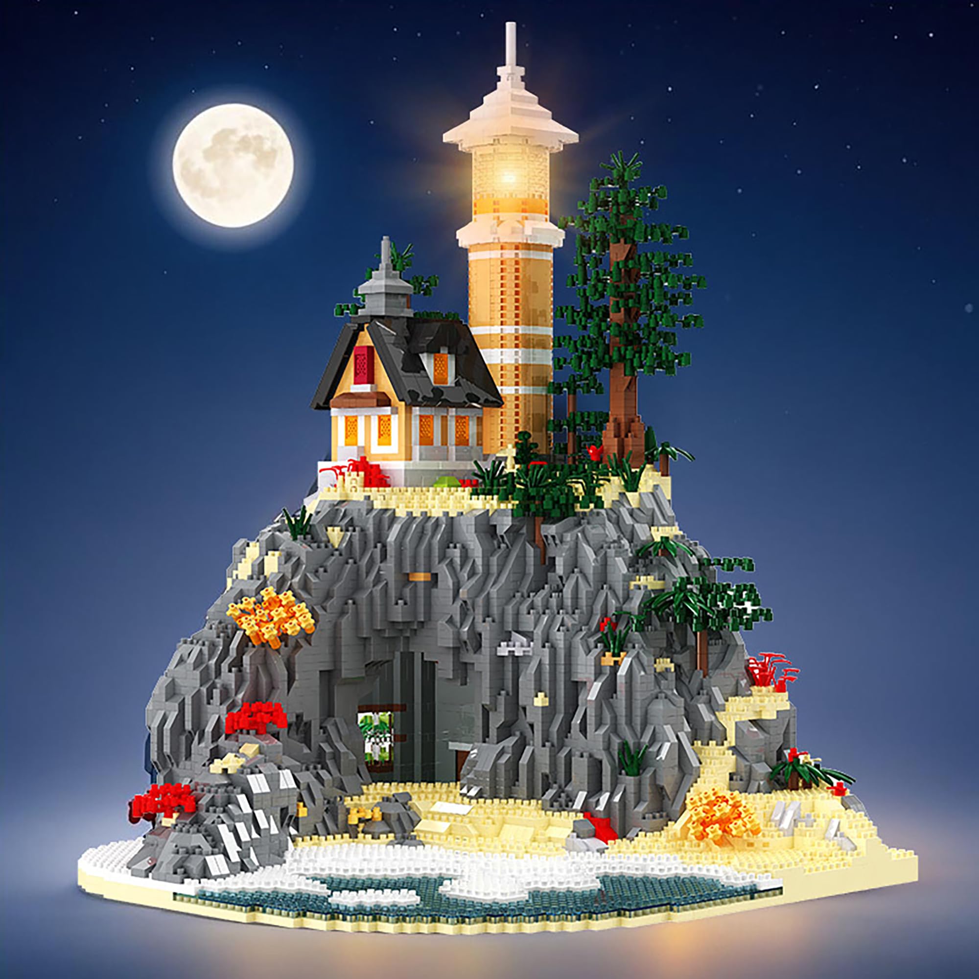 Insel-Leuchtturm Mini Bausteine Spielzeug Kit, 5686 Teile Mikro Klemmbausteine Modular Spielzeug Modell, DIY Kreatives Architektur Modellbausatz, Nicht Kompatibel mit Großen Marken