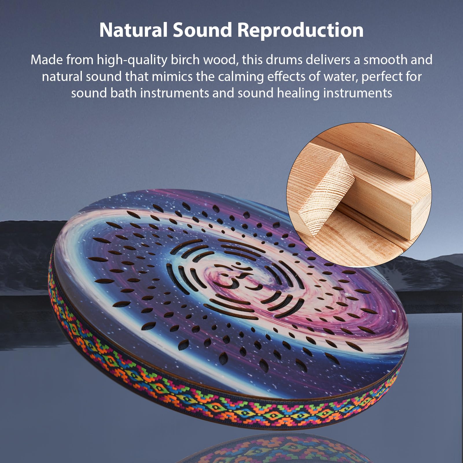 8 Pollice Ocean Drum Etnico Percussione Strumento Dipinto Modello di Tamburo di Legno di Betulla Bordo Intrecciato per Casa Forniture per Feste Musica Onomatopeica Portatile Tamburo A Mano