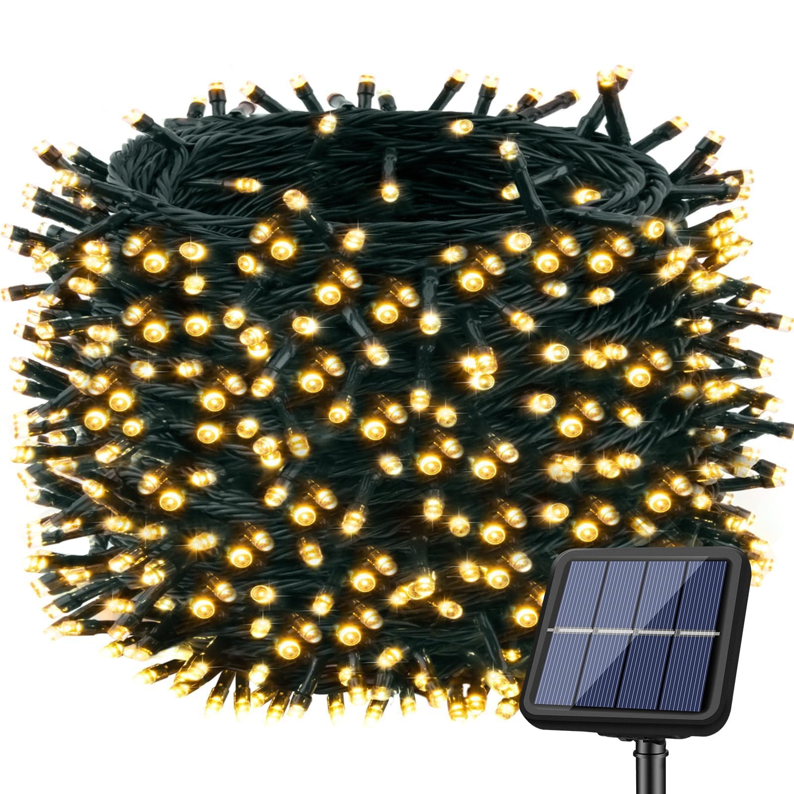 bitjam Guirnaldas Luces Exterior Solar, 22+2M 220 LED Luces Solares Led Exterior Jardin 8 Modos, IP65 Impermeable Luces Navidad Exterior Solares Para la Decoración Del Arbol, Patio, Blanco Cálido