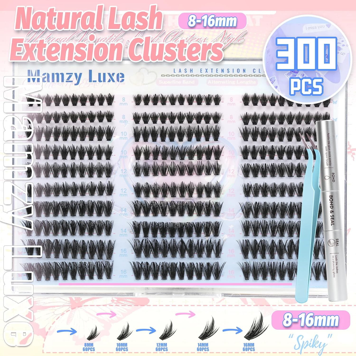 Manga Lash Clusters Kit Wispy Lashes Clusters Kit Natural Spiky Cluster Eyelash Extensions 300Pcs False Eyelashes D-Curly 8-16MM DIY Waterproof Daily Anime Eyelash Clusters Extension Kit image 3