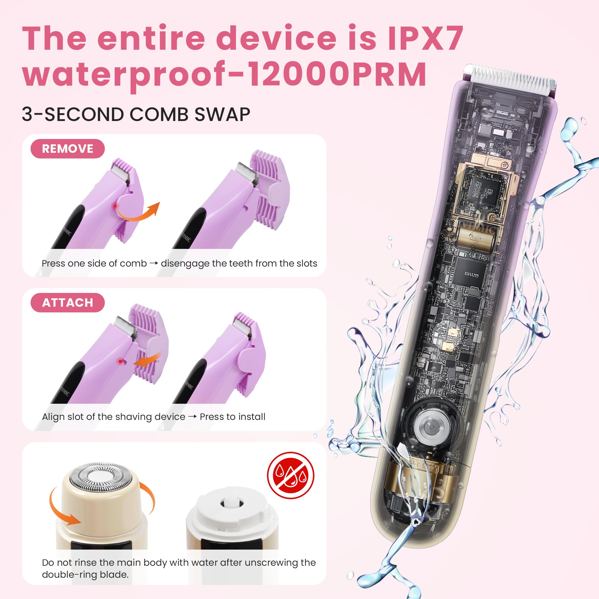 Rasoio elettrico 2 in 1 per bikini da donna con display digitale, indicatore a freccia a LED a doppia testa, IPX7, impermeabile, per uso bagnato e asciutto, rasoio elettrico per gambe