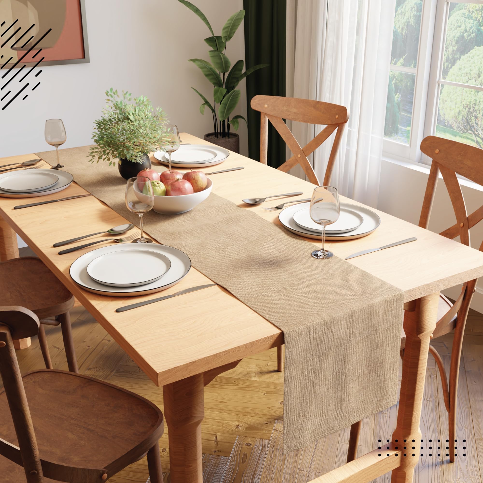 Encasa XO Runner da Tavola Moderno in Chenille 13"x72" Sabbia | Tessuto in Chenille Fine | Lavabile in Lavatrice | Morbido & Durevole | Decorazione Tavolo