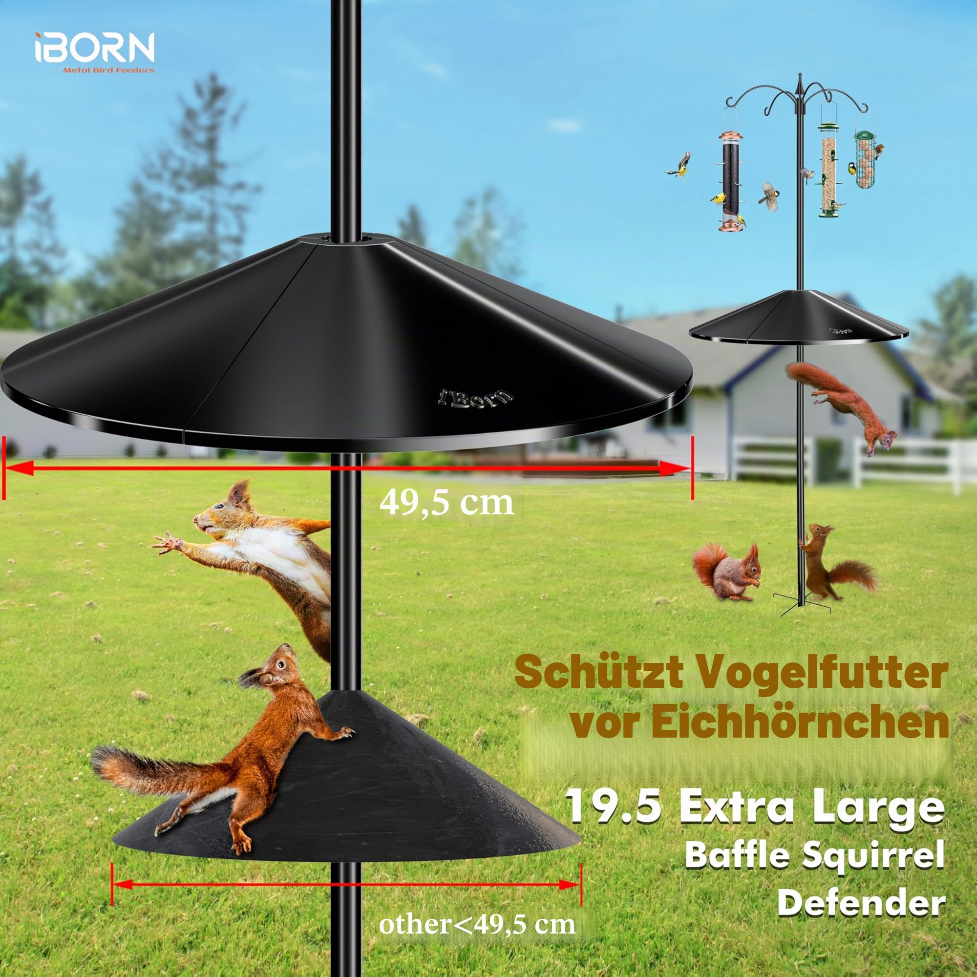 Eichhörnchen-Abweiser für Vogelfutterstange, 50 cm übergroßer Eichhörnchenschutz, Vogelfutterautomat-Schutz für draußen, aus Polycarbonat (PC), 1 Pack, Schwarz