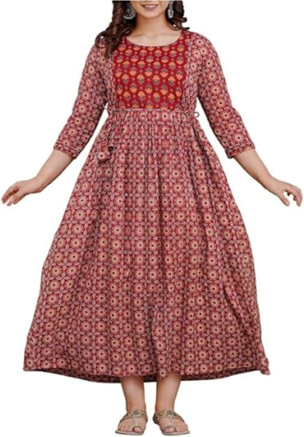 Women's Pure Cotton Printed Maternity Gown/Maternity wear/Feeding Gown Dress Maternity Kurti for Women