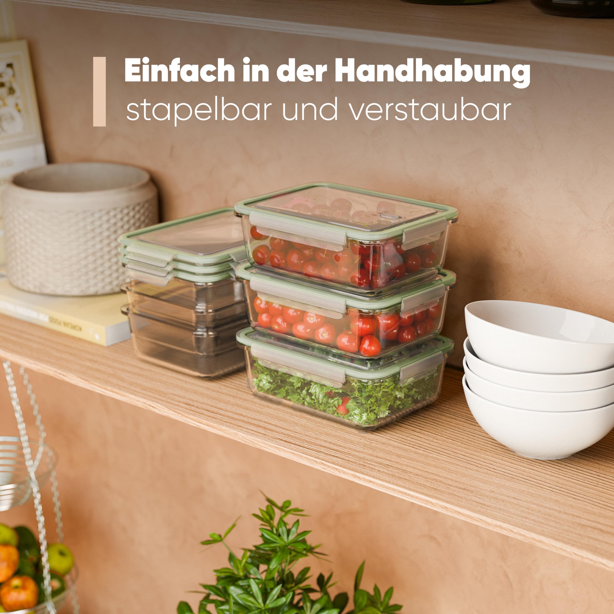 Set de 7 recipientes de vidrio con tapa, aptos para microondas, lavavajillas y congelador. Ideal para preparar y almacenar alimentos en la cocina | C-FHD 4010 G