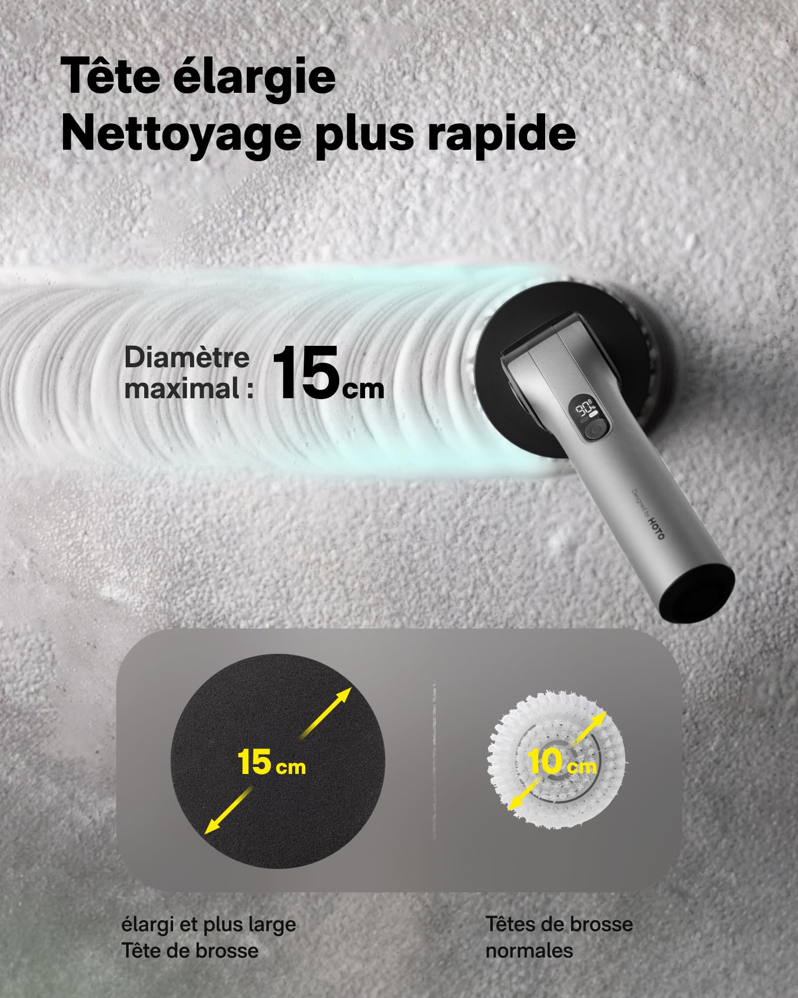 HOTO Brosse Nettoyage Électrique Rotative sans Fil, Angle Réglable, Poignée Extensible, IPX7, 8 Têtes de Brosse Nettoyante Remplaçables pour Salle de Bain, Carrelage et Baignoire