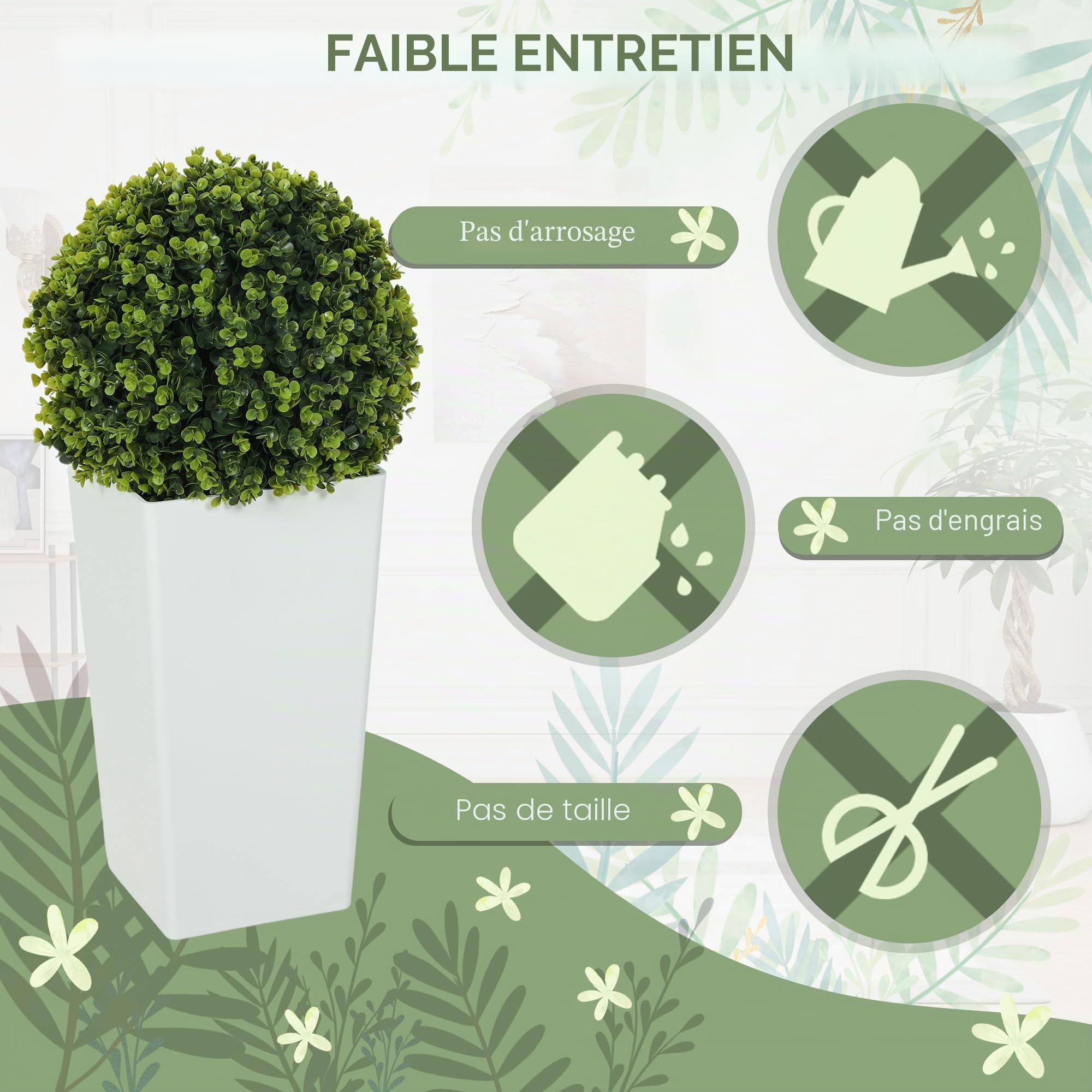 HOMCOM Lot de 2 Boules d'eucalyptus artificielles 65cm en Pot