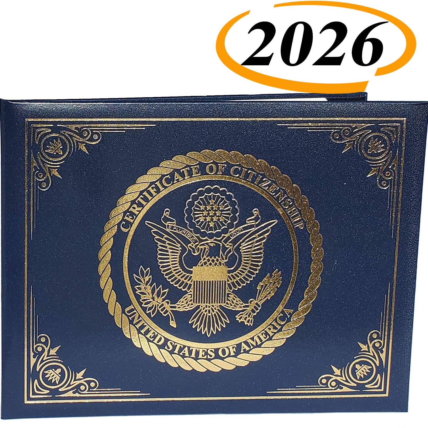 U.S. Citizenship and Naturalization Certificate Holder. Gold American Eagle logo 'Certificate of Citizenship', Padded with cover