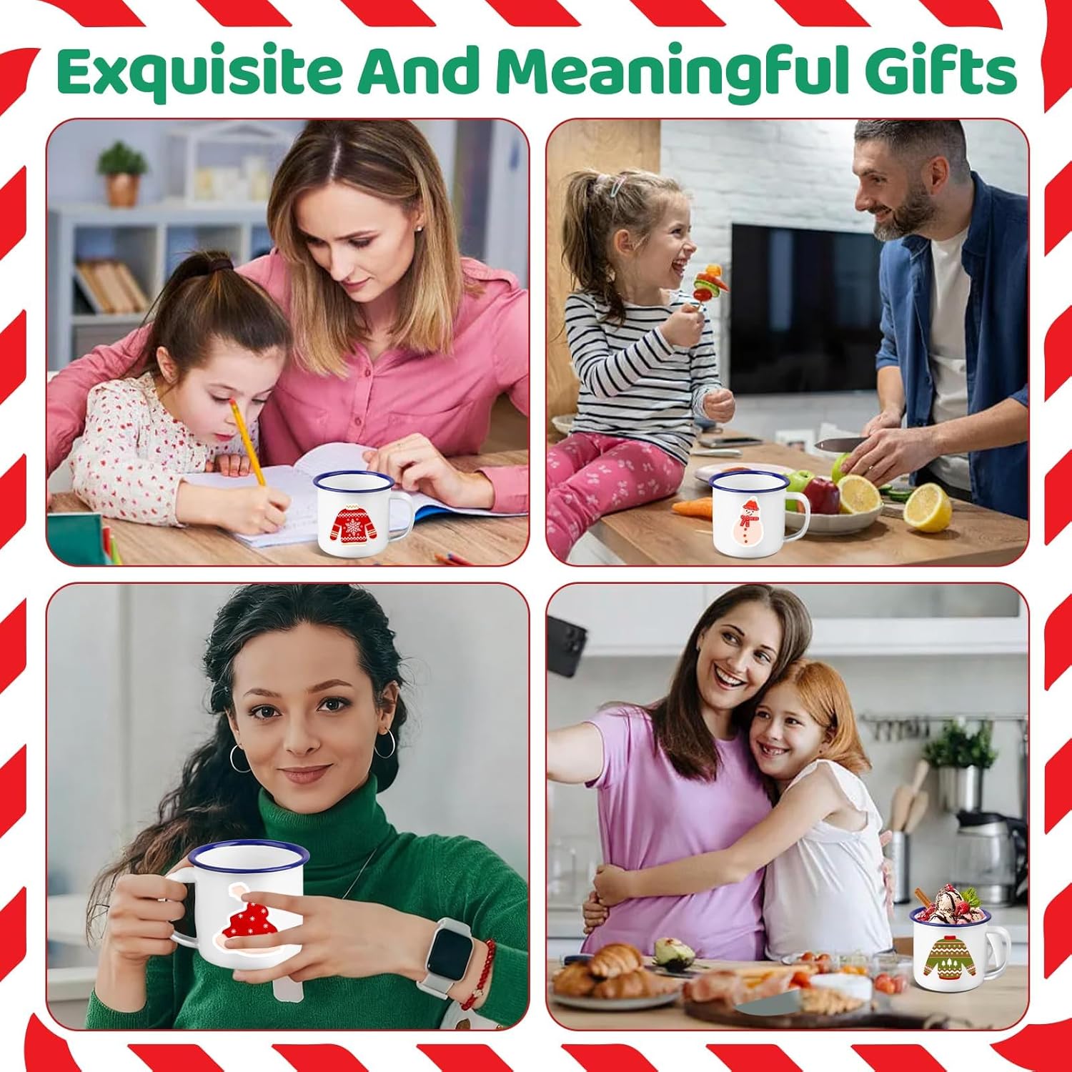 48 Pcs Painted Mug Kit Bulk 12 oz Enamel Mugs with Handle Color Your Own Cups White Enamel Mug Vintage Round Water Milk Tea Mugs DIY Coffee Cup for Craft Decor Drinking Christmas Mothers Fathers Day - Image 6