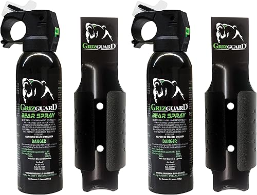 Bear Spray (paquete de 2) - Fórmula más fuerte permitida por la EPA, incluye (2) fundas Griz Guard (Griz #2)