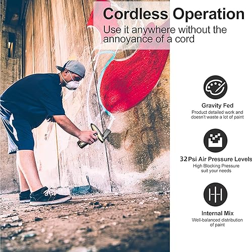 Miniatura 6 de Kit de aerógrafo con compresor de aire 32PSI, kit de aerógrafo inalámbrico de mano recargable automático, kit de cepillo de aire de peluquería, arte