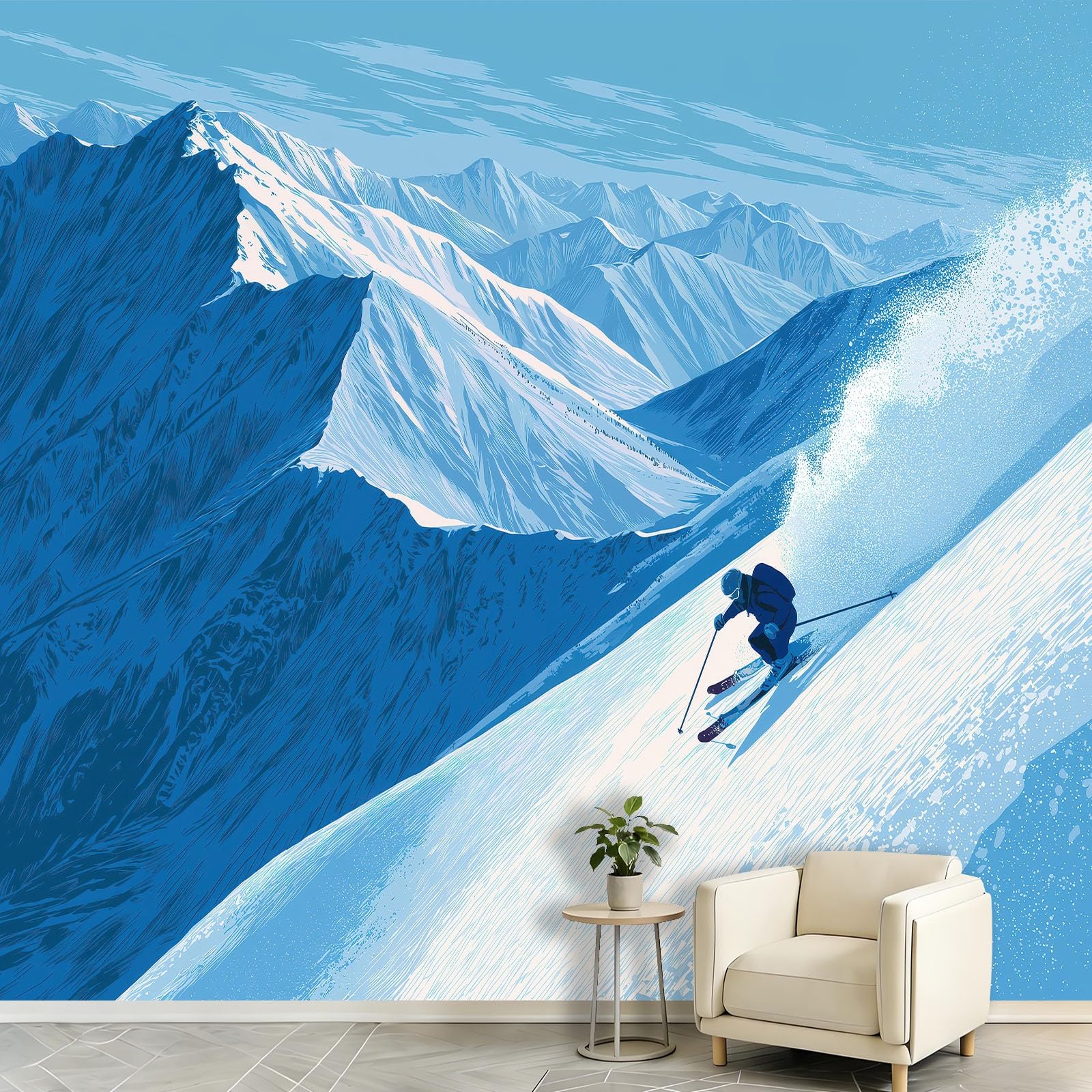 Générique Panoramiczna tapeta z włókniny sporty na świeżym powietrzu 400 x 280 cm, narciarz śnieżna góra tapeta - do salonu sypialnia jadalnia dekoracja ścienna, rozmiar na zamówienie