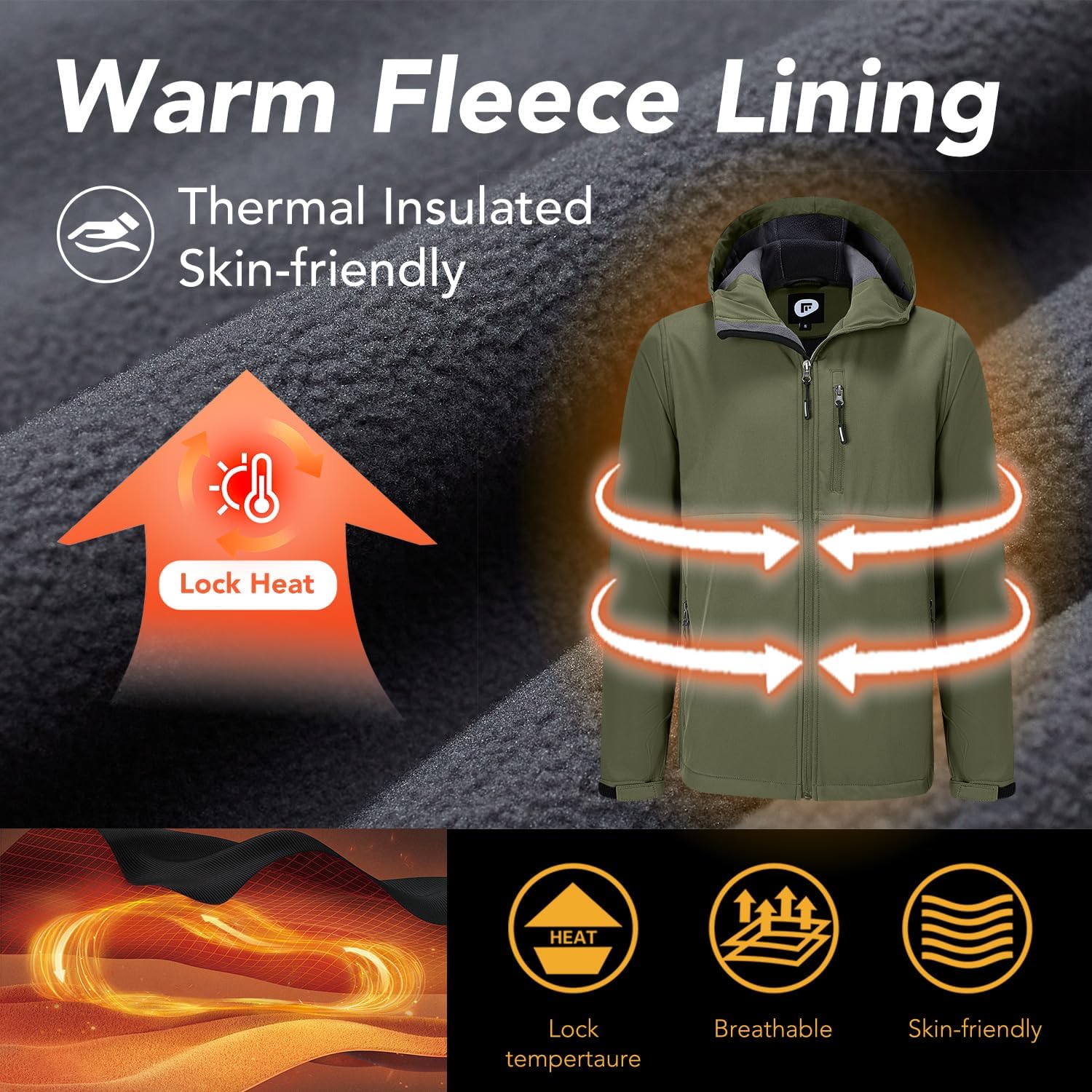 Garemcy Men's Insulated Softshell Jacket Water Resistant Lightweight Fleece Lined Windbreaker with Hood - Image 3