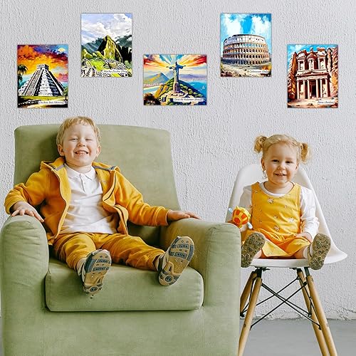 Miniatura 7 de Seven Wonders of the World Wall Decor - Set of 7 Famous Travel City Posters Print for Home Office Decor Educational Historical Art for Classroom