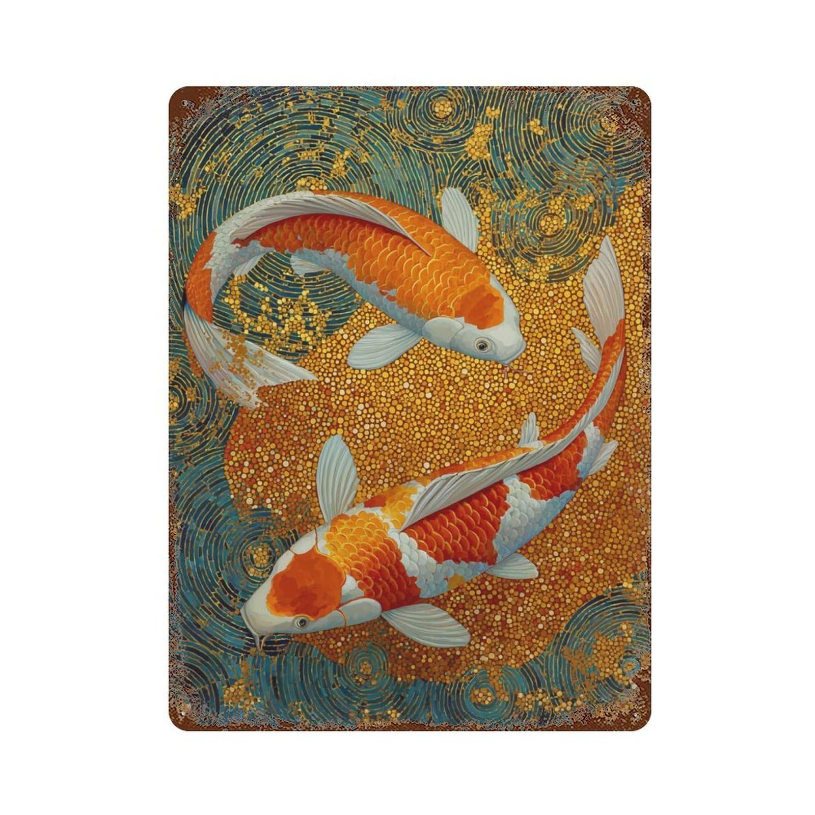 Koi Fish Art Print-9 Decorative Tin Sign 15.7"x11.8", Shabby Chic Decor for Garage, Pub Or Kitchen